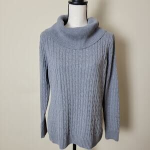 Pria Size L Gray Cowl Neck Long Sleeve Cable Knit Cotton Sweater